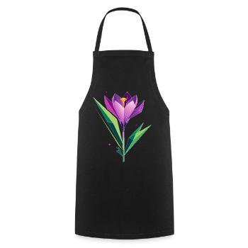 Crocus au design polygonal - tons violets et verts - Tablier de cuisine - noir - Devant - AI Model Male 185 dark (185cm)