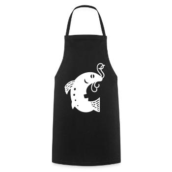 Fish on the hook white Vectorgraphic - Kochschürze - Schwarz - Vorne - AI Model Male 185 dark (185cm)