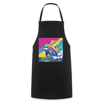 Pop Art Regenbogen Einhorn Delfin - Kochschürze - Schwarz - Vorne - AI Model Male 185 dark (185cm)