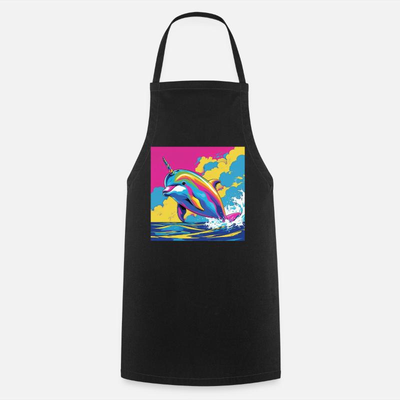 Pop Art Regenbogen Einhorn Delfin - Kochschürze - Schwarz