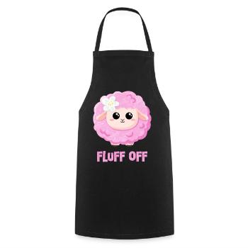 Pink Sheep with Saying Funny - Fluff off - Cooking Apron - black - Front - AI Model Male 185 dark (185cm)