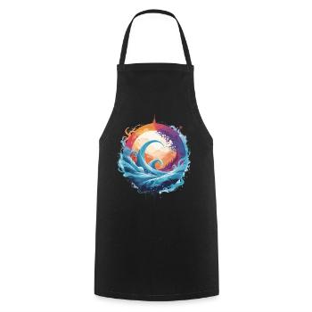 Dynamic wave and moon circle - Cooking Apron - black - Front - AI Model Male 185 dark (185cm)