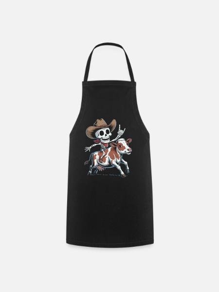 Skeleton cowboy rides calf - Cooking Apron - black