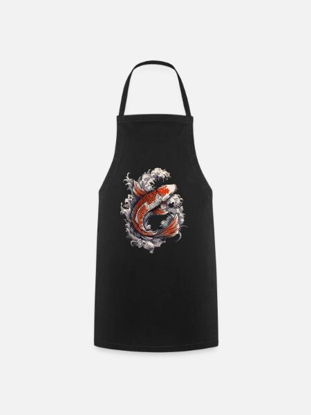 Koi in the Rush of the Waves - Cooking Apron - black