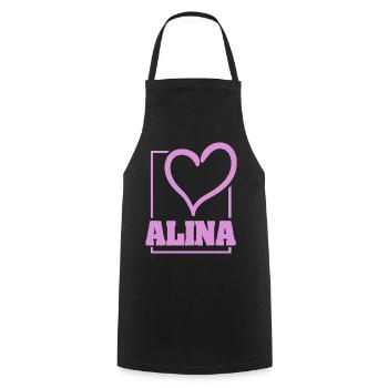 Cadeau pour Alina - Tablier de cuisine - noir - Devant - AI Model Male 185 dark (185cm)