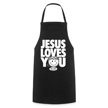 Jésus t’aime Design chrétien souriant - Tablier de cuisine - noir - Devant - AI Model Male 185 dark (185cm)