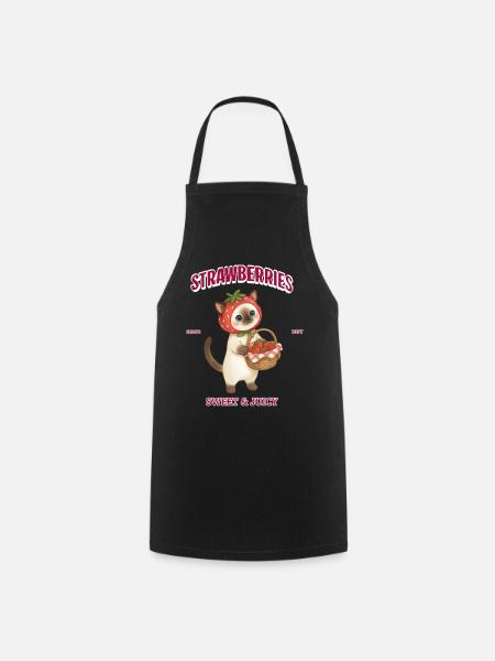 Strawberry Cat Sweet & Juicy - Cooking Apron - black