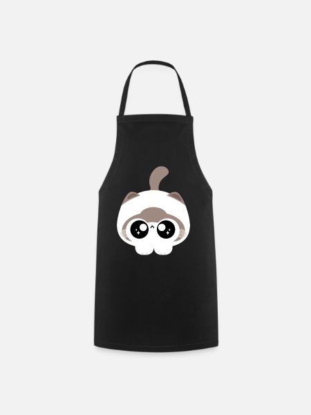 Kawaii Cat with Starry Eyes - Cooking Apron - black