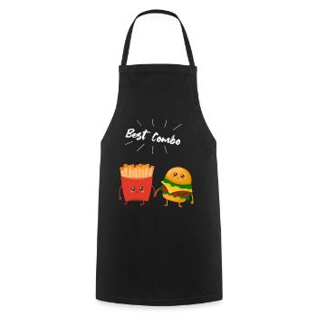 Burger & Fries Couple Cadeau pour les amateurs de frites - Tablier de cuisine - noir - Devant - AI Model Male 185 dark (185cm)