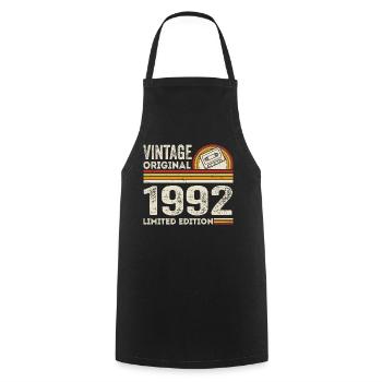 Vintage 1992 Cassette Tape 1992 - 33rd Anniversary 1992 - Cooking Apron - black - Front - AI Model Male 185 dark (185cm)
