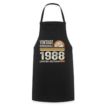 Vintage 1988 Cassette 1988 - 37e anniversaire 1988 - Tablier de cuisine - noir - Devant - AI Model Male 185 dark (185cm)