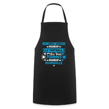 les vrais hommes regardent marseille club de foot - Tablier de cuisine - noir - Devant - AI Model Male 185 dark (185cm)