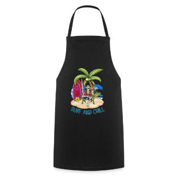 Skeleton Surf and Chill - tropical-style - Cooking Apron - black - Front - AI Model Male 185 dark (185cm)