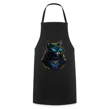 Cyber cool Cat - Kochschürze - Schwarz - Vorne - AI Model Male 185 dark (185cm)