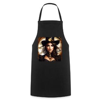 Sexy Steampunk Girl mit Hut und Uhr - Kochschürze - Schwarz - Vorne - AI Model Male 185 dark (185cm)