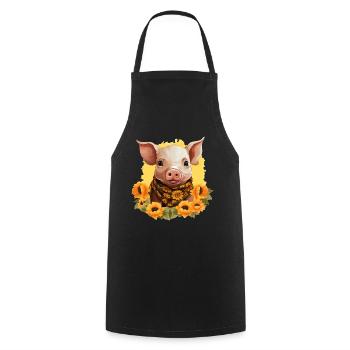 Schwein mit Sonnenblumenkranz, Charmantes Bauernho - Kochschürze - Schwarz - Vorne - AI Model Male 185 dark (185cm)