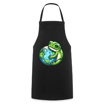 La grenouille embrasse la Terre : Jour de la Terre - Tablier de cuisine - noir - Devant - AI Model Male 185 dark (185cm)
