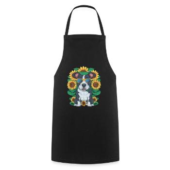 Staffordshire Bull Terrier mit Sonnenblumen - Kochschürze - Schwarz - Vorne - AI Model Male 185 dark (185cm)
