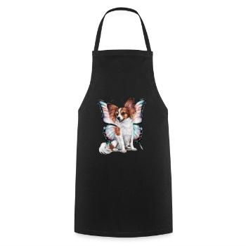 Cartoon Papillon Hund mit Schmetterlingsflügeln - Kochschürze - Schwarz - Vorne - AI Model Male 185 dark (185cm)