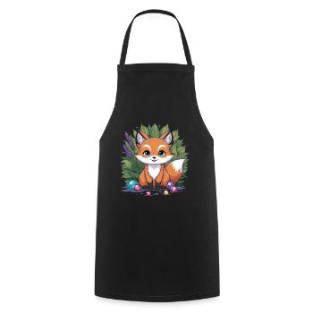 Kawaii Fuchs im Cartoon Stil mit bunten Steinen - Kochschürze - Schwarz - Vorne - AI Model Male 185 dark (185cm)