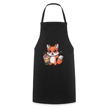 Kawaii Fuchs mit Bubble Tea - Kochschürze - Schwarz - Vorne - AI Model Male 185 dark (185cm)