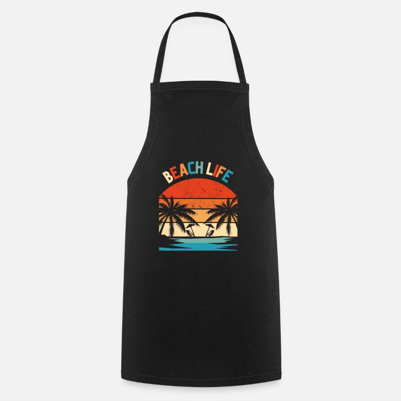 Beach Life Retro Coucher de soleil - Tablier de cuisine - noir