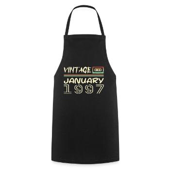 Vintage Janvier 1997 - Anniversaire Janvier 1997 - Tablier de cuisine - noir - Devant - AI Model Male 185 dark (185cm)