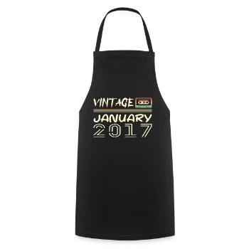 Vintage Janvier 2017 - Anniversaire Janvier 2017 - Tablier de cuisine - noir - Devant - AI Model Male 185 dark (185cm)