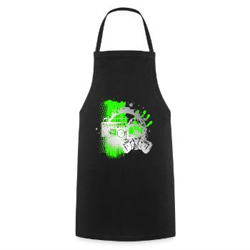 Gas Mask Silver Tattoo Style - Cooking Apron - black - Front - AI Model Male 185 dark (185cm)