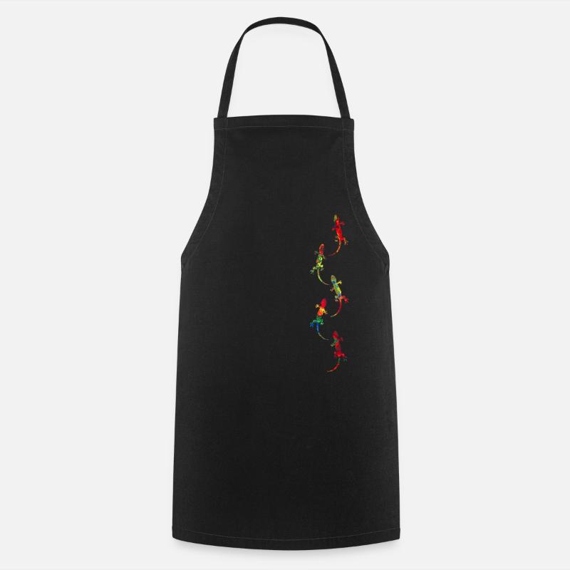 Cinq geckos colorés marbrés - Tablier de cuisine - noir