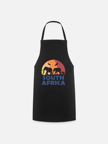 South Africa South Africa Family Elephant Retro - Cooking Apron - black
