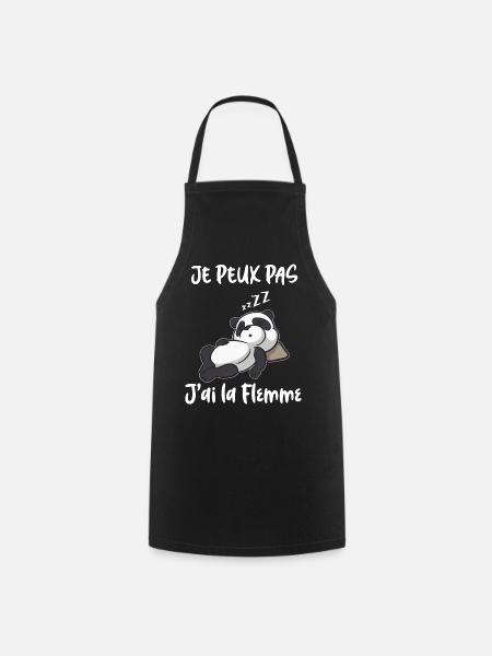 Humour Panda, je peux pas j'ai la flemme - Tablier de cuisine - noir