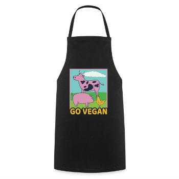 Go Vegan Vegan Vache Cochon Poulet Végétarien - Tablier de cuisine - noir - Devant - AI Model Male 185 dark (185cm)