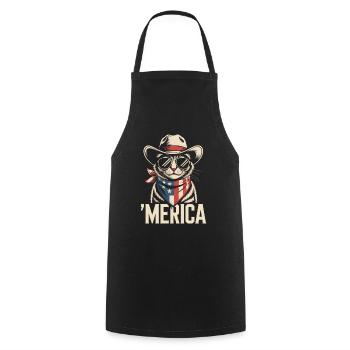 'Merica Katze Mit Sonnenbrille - Kochschürze - Schwarz - Vorne - AI Model Male 185 dark (185cm)