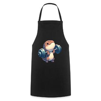 Chibi Dino T-Rex Workout with Dumbbells - Cooking Apron - black - Front - AI Model Male 185 dark (185cm)