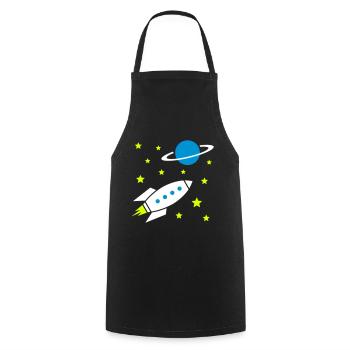 Spaceship, stars and planet with ring - Cooking Apron - black - Front - AI Model Male 185 dark (185cm)