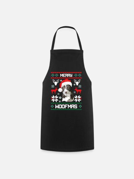 Merry Woofma's Border Collie Ugly Sweater Christmas - Cooking Apron - black