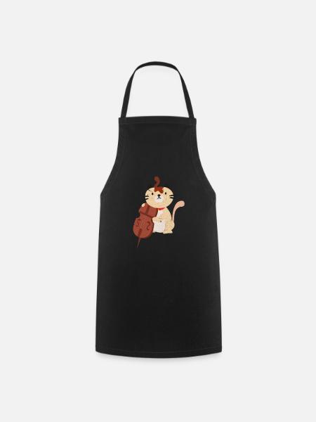 Double Bass Cat Cello Bass Bassist Gift - Cooking Apron - black