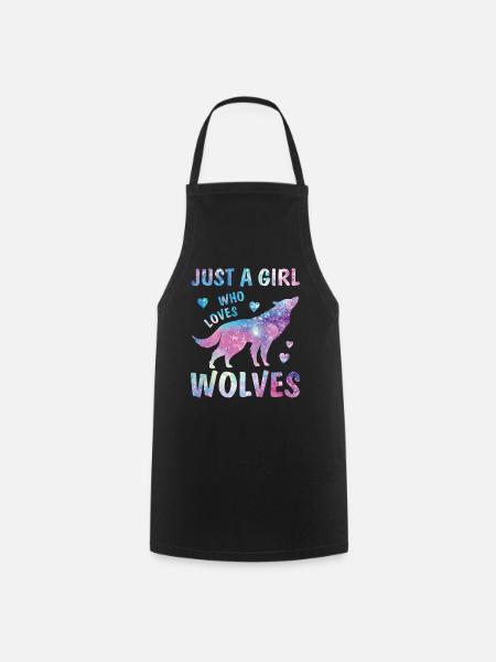 Girl Who Loves Wolves Watercolor Lover Cute Starry - Cooking Apron - black