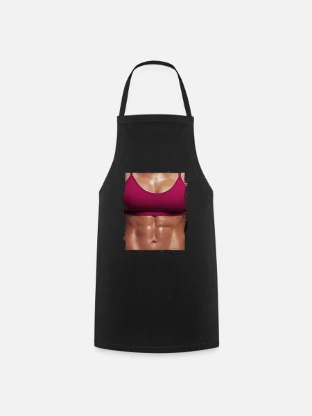 Fake muscle woman fitness female body - Cooking Apron - black