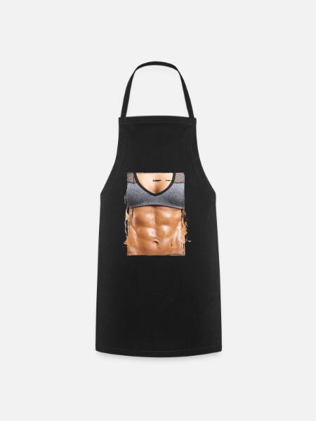 Fake muscle woman fitness female body - Cooking Apron - black