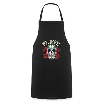 Dia De Los Muertos chef patron tête de mort Mexique - Tablier de cuisine - noir - Devant - AI Model Male 185 dark (185cm)