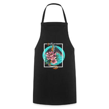Japanese Dragon Flower Fantasy - Cooking Apron - black - Front - AI Model Male 185 dark (185cm)