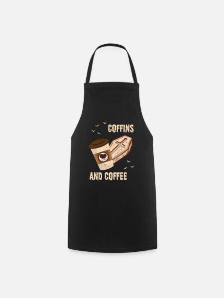Coffins And Coffee Sarg Halloween Kaffee - Kochschürze - Schwarz