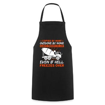 Always brings his work to the end of hell frozen - Cooking Apron - black - Front - AI Model Male 185 dark (185cm)
