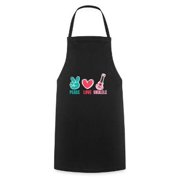 Peace Love Ukulélé Guitare Musique - Tablier de cuisine - noir - Devant - AI Model Male 185 dark (185cm)