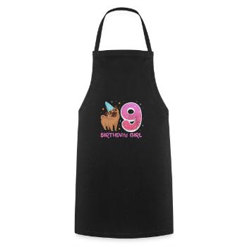 Pug 9th birthday - Cooking Apron - black - Front - AI Model Male 185 dark (185cm)