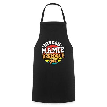Niveau mamie débloqué cadeau annonce mamie - Tablier de cuisine - noir - Devant - AI Model Male 185 dark (185cm)