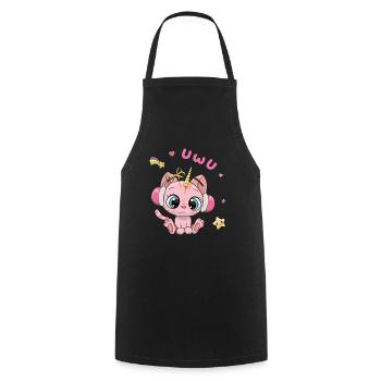 Uwu Cat Kawaii Mignon Japon Anime - Tablier de cuisine - noir - Devant - AI Model Male 185 dark (185cm)