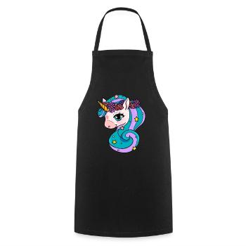Cute Unicorn Motif Children Girl - Cooking Apron - black - Front - AI Model Male 185 dark (185cm)